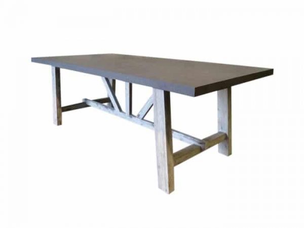 Tenerife tafel 220x100x75 cement fiber + white wash onderstel acacia hout