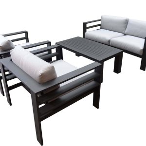 Almeria stoel-bank loungeset 4-delig zwart aluminium