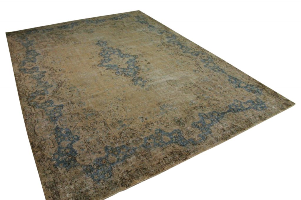 vintage vloerkleed zandkleur met blauw 360cm x 271cm