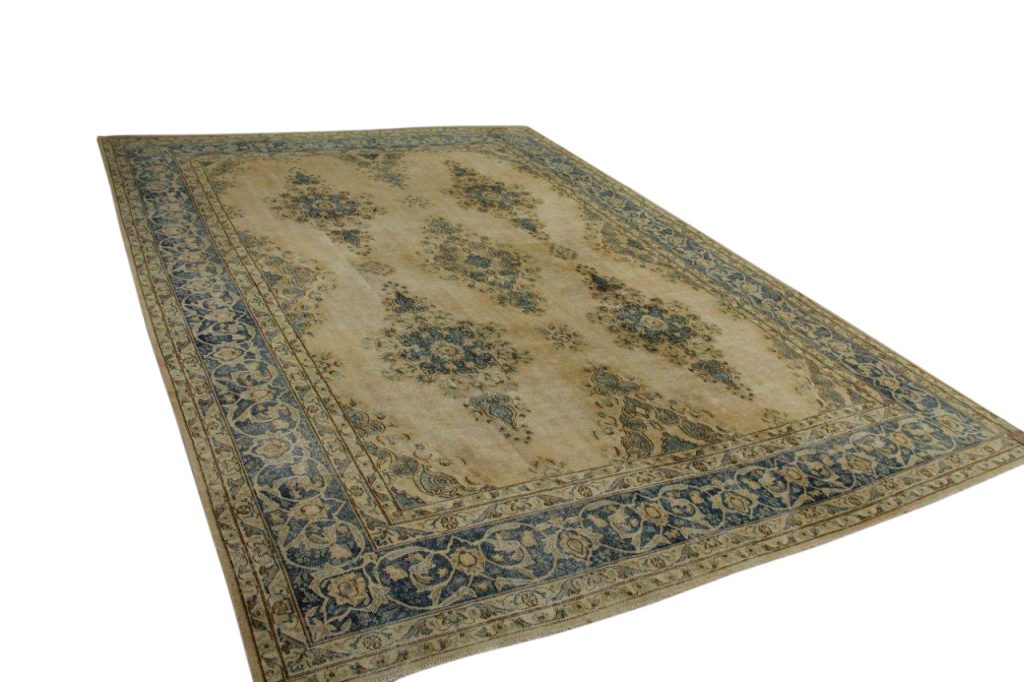 vintage vloerkleed zandkleur met blauw 406cm x 289cm