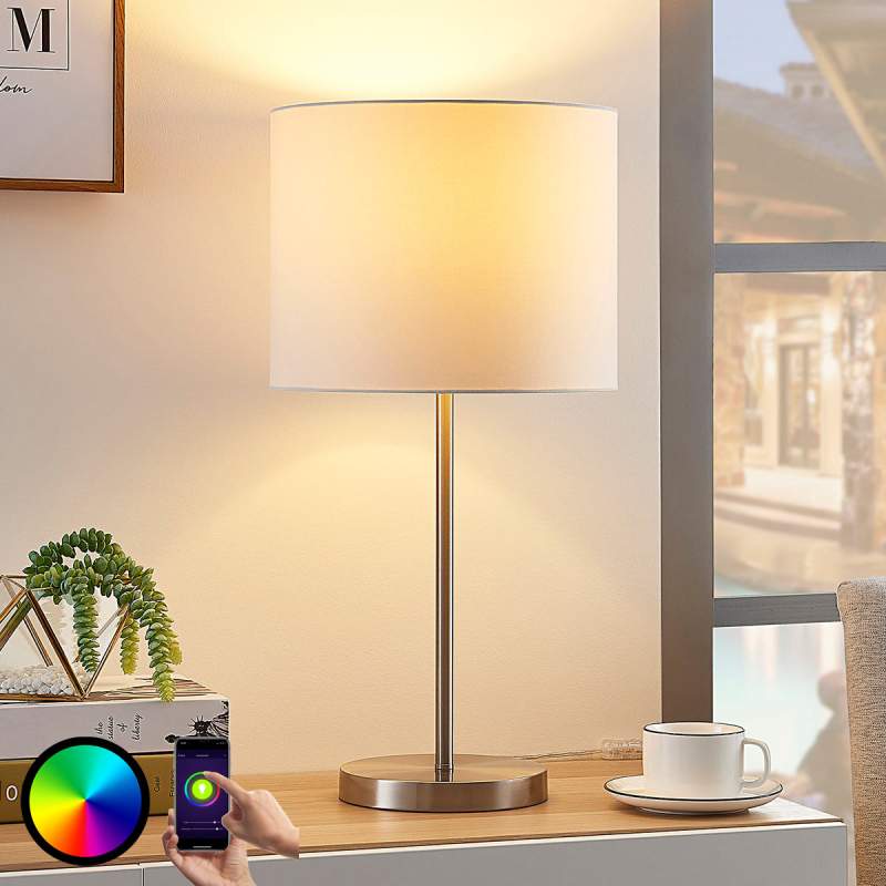 Stoffen tafellamp Everly met RGB LED lamp
