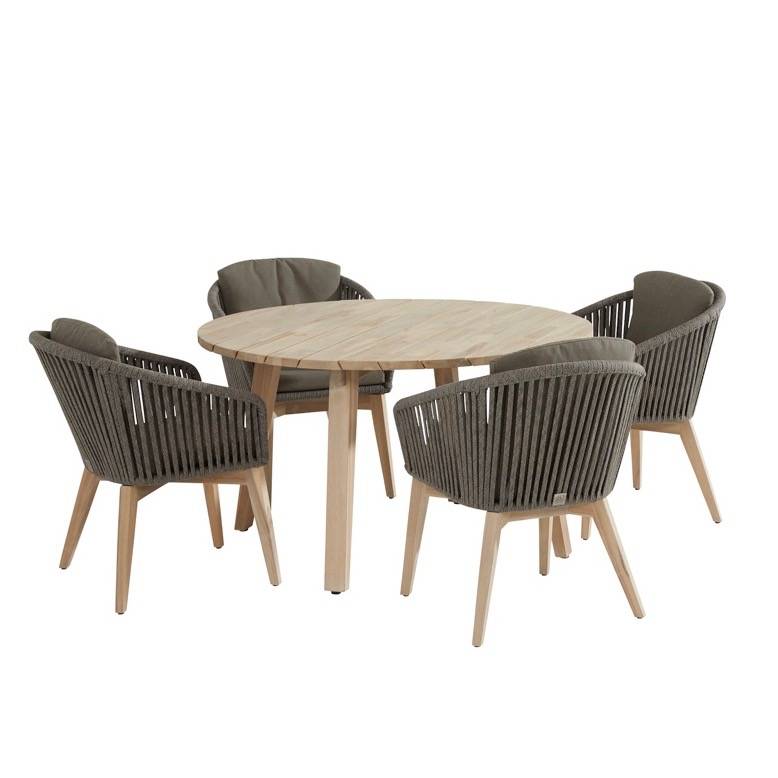 Santander Derby dining tuinset 130 cm rond 5-delig taupe rope 4 Seasons Outdoor