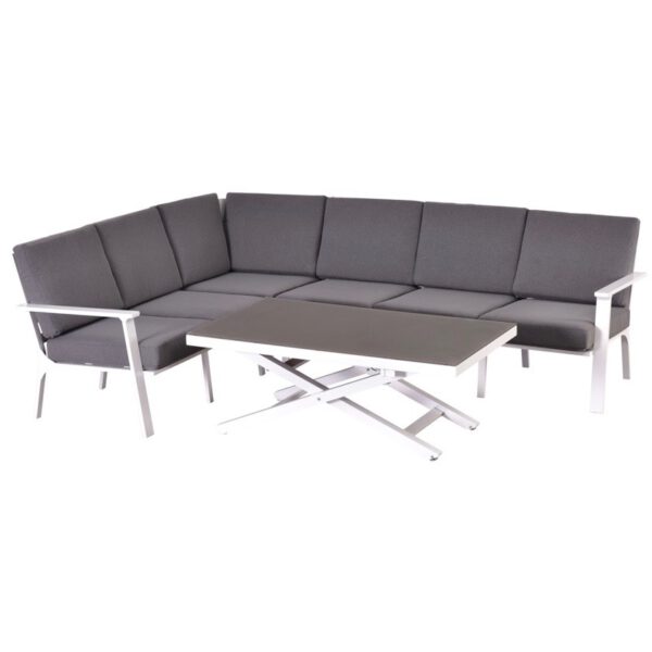 Cannes hoek dining loungeset 5-delig wit aluminium verstelbare tafel