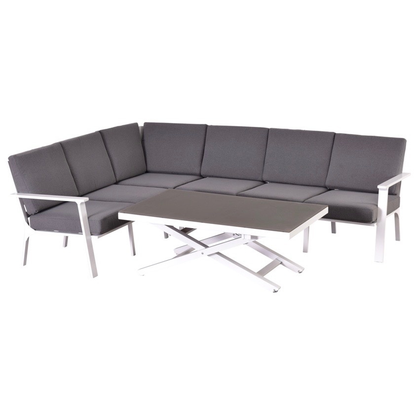 Cannes hoek dining loungeset 5delig wit aluminium verstelbare tafel