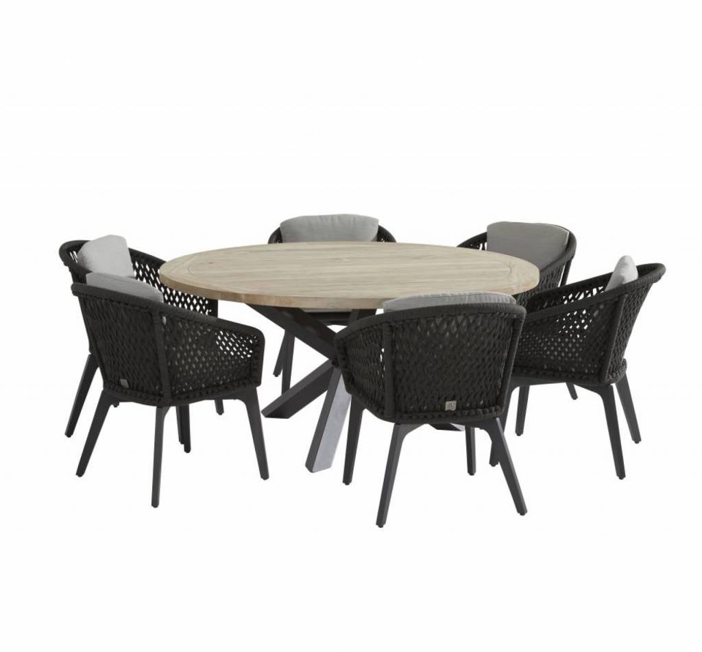 Louvre Belize dining tuinset 160 cm rond 7-delig 4 Seasons Outdoor