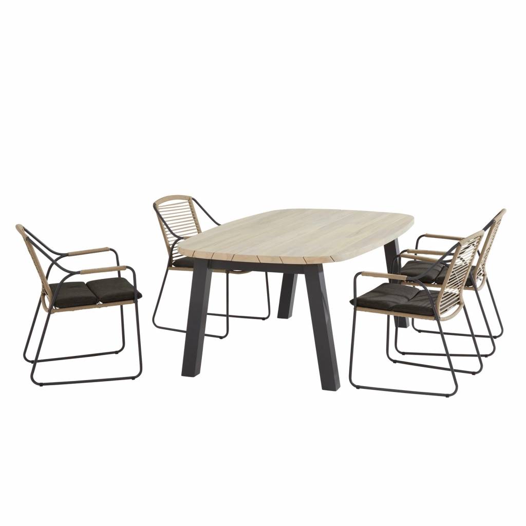 Derby Scandic dining tuinset 180x110xH75 cm 5-delig aluminium teak