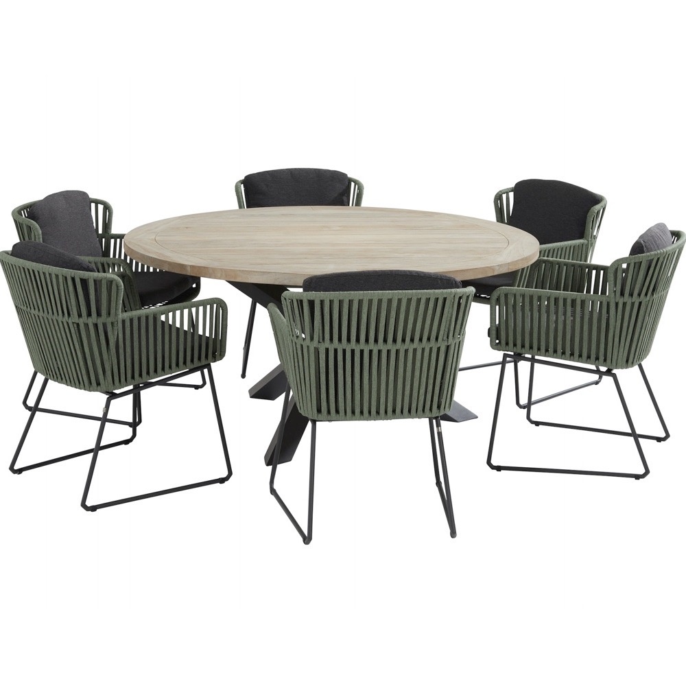 Louvre Vitali dining tuinset 160 cm rond 7 delig groen Taste 4SO