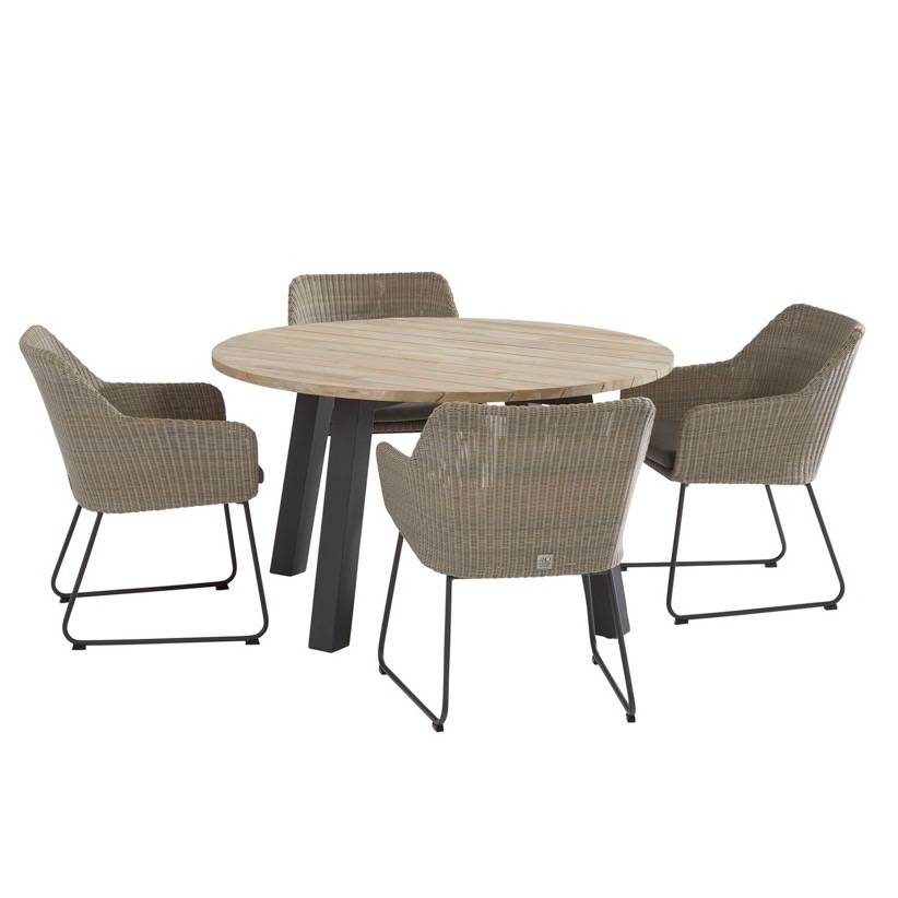 Avila Derby taupe dining tuinset rond 5-delig aluminium teak Taste 4SO