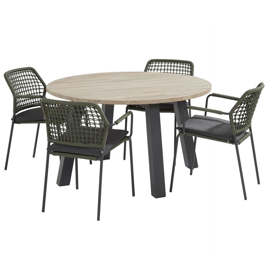 Derby Barista dining tuinset 130 cm rond groen 5 delig Taste 4SO