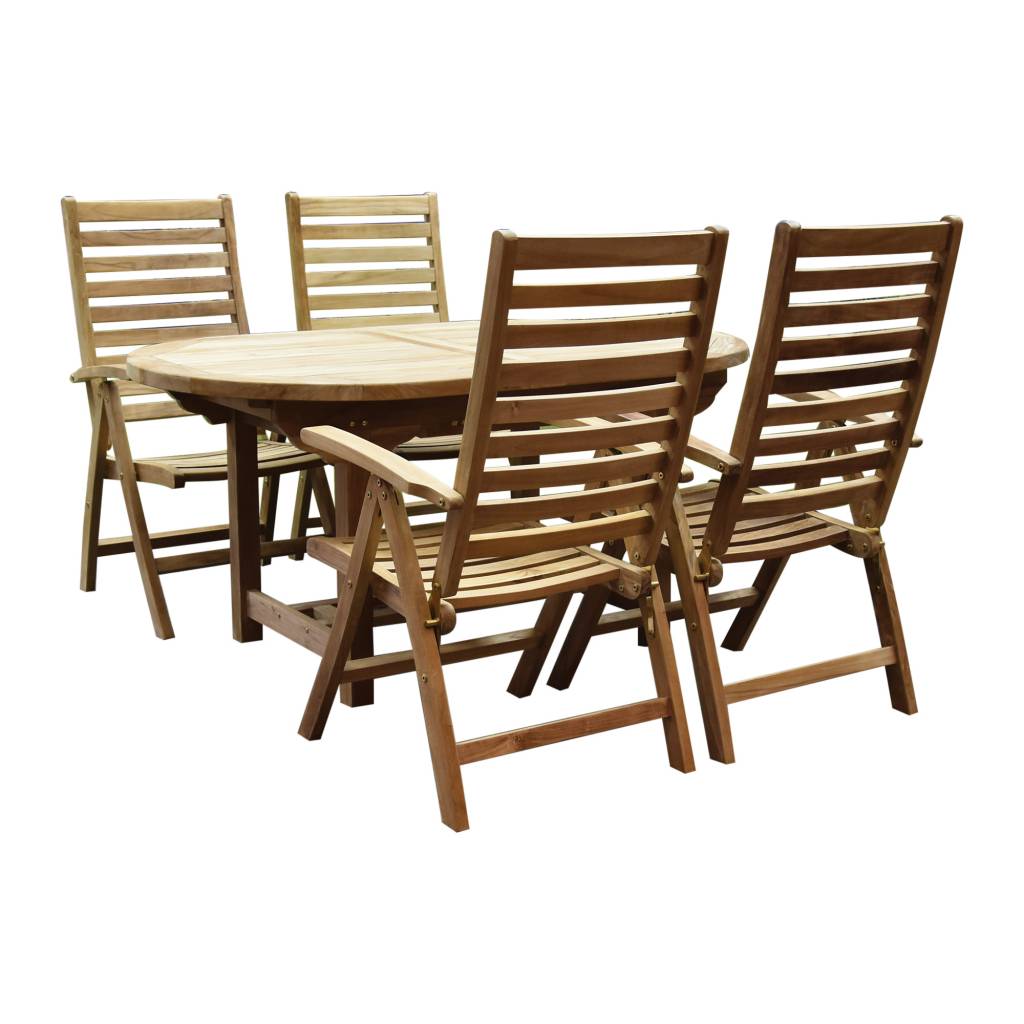 Arona Ovaal uitschuifbare dining tuinset 160-210x90xH76 cm blad 4 cm 5-delig teak