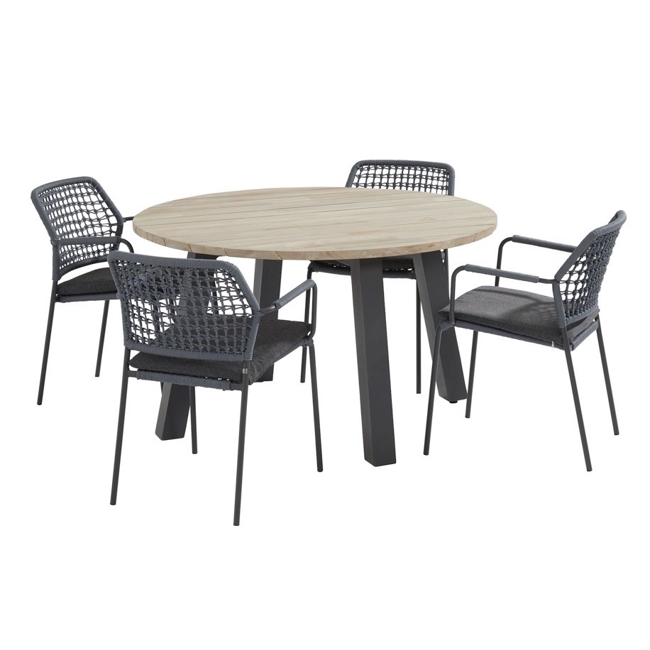 Derby Barista dining tuinset 130 cm rond blauw 5 delig Taste 4SO