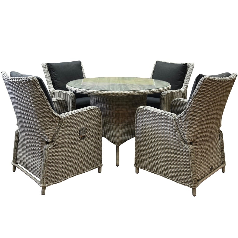 Bilbao Riccione dining tuinset 110 cm rond 5-delig wit verstelbaar