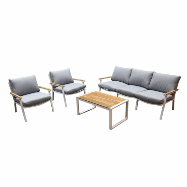 Porto stoel-bank loungeset 4-delig wit aluminium teak