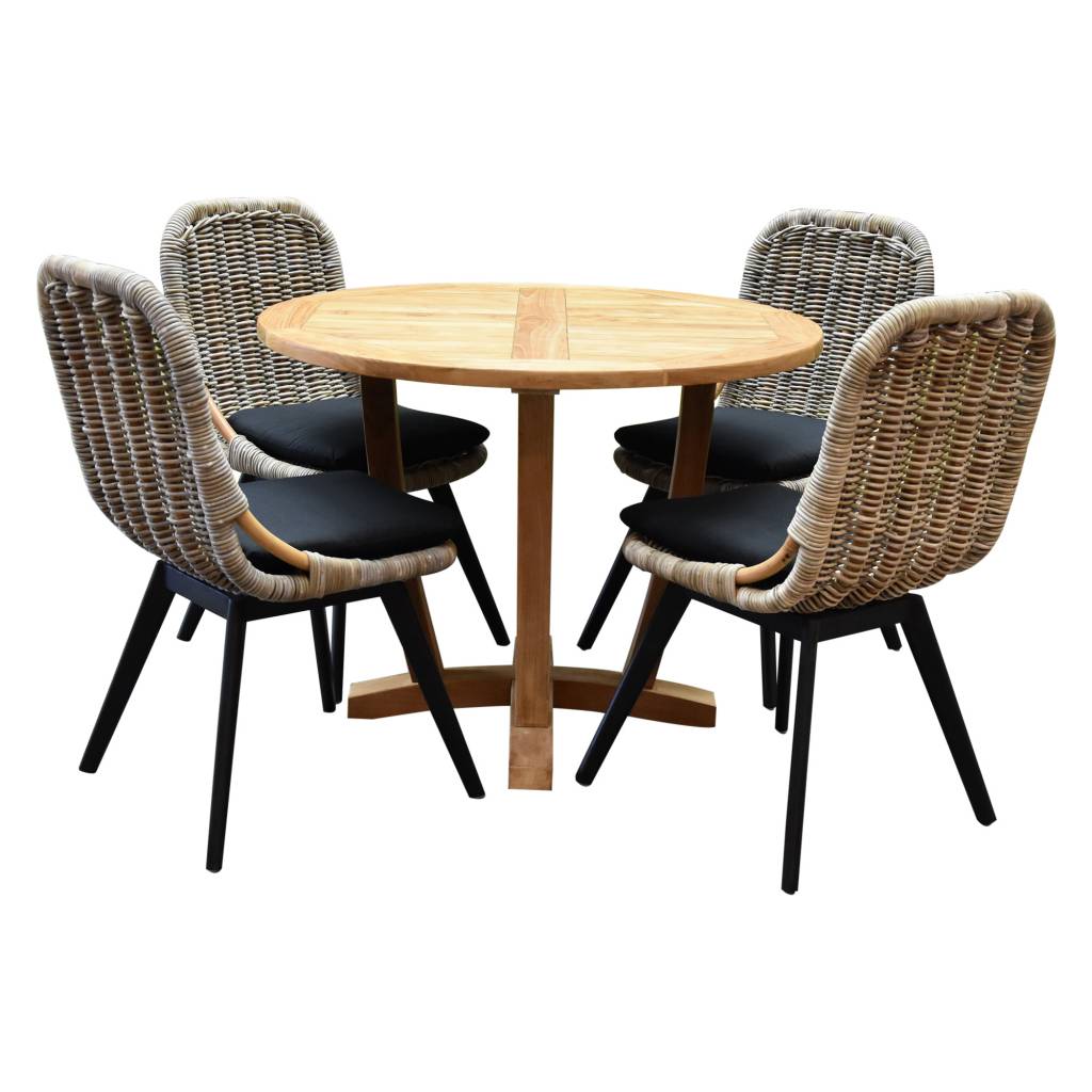 Legand Bandung dining tuinset 120 cm rond 5-delig teak rotan