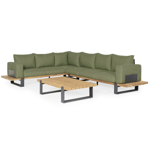 SUNS Nardo hoek loungeset 5 delig groot soft green mixed weave / matt royal grey