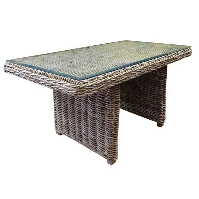 Ibiza lounge-dining tafel 146×82xH70 cm naturel rotan met glasplaat.