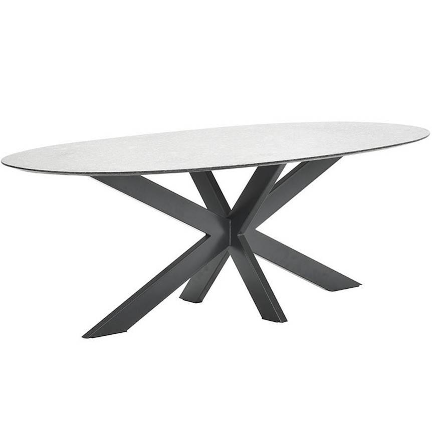 Berlijn dining tuintafel 220x110xH74 cm 2cm graniet ovaal pearl grey satinado