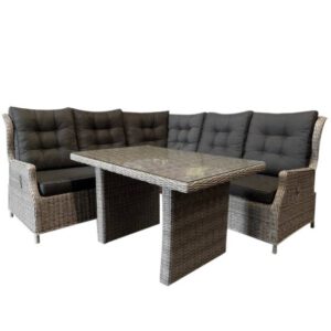 Ibiza hoek dining loungeset 4-delig verstelbaar grijs 120 cm tafel