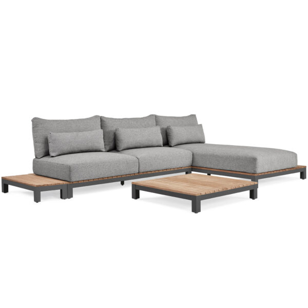 SUNS Evora chaise longue loungeset 4 delig light anthracite mixed weave/matt royal grey