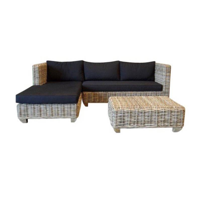 Toronto chaise longue loungeset rechts 3-delig naturel rotan