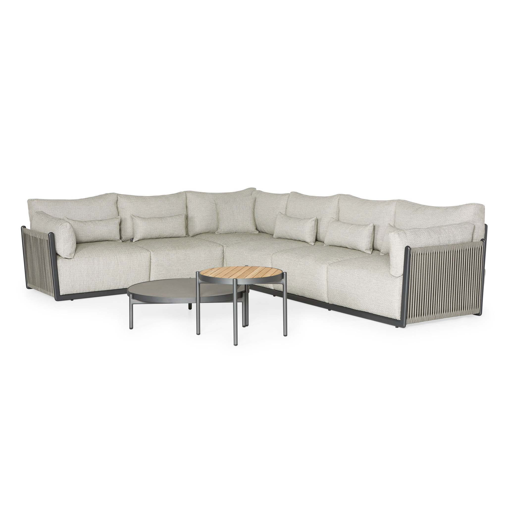 SUNS Sorrento hoek loungeset links 4 delig matt royal grey / soft grey mixed weave