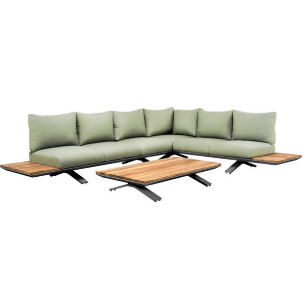 SUNS Stockholm hoek loungeset 3 delig soft green mixed weave / matt royal grey