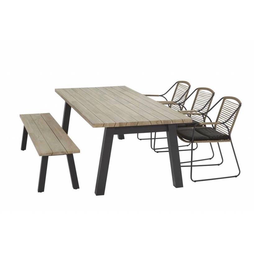 Derby Scandic dining tuinset 240x100xH75 cm 5-delig  rope teak 4Seasons Outdoor