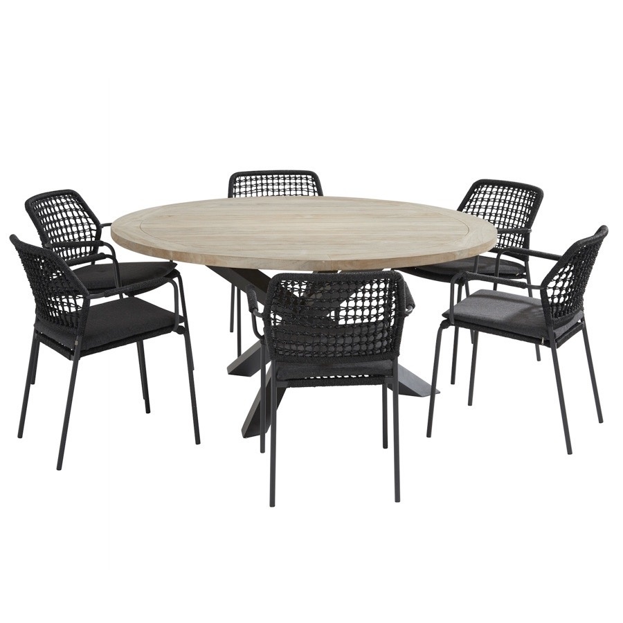 Louvre Barista dining tuinset 160 cm rond 7 delig antraciet Taste 4SO