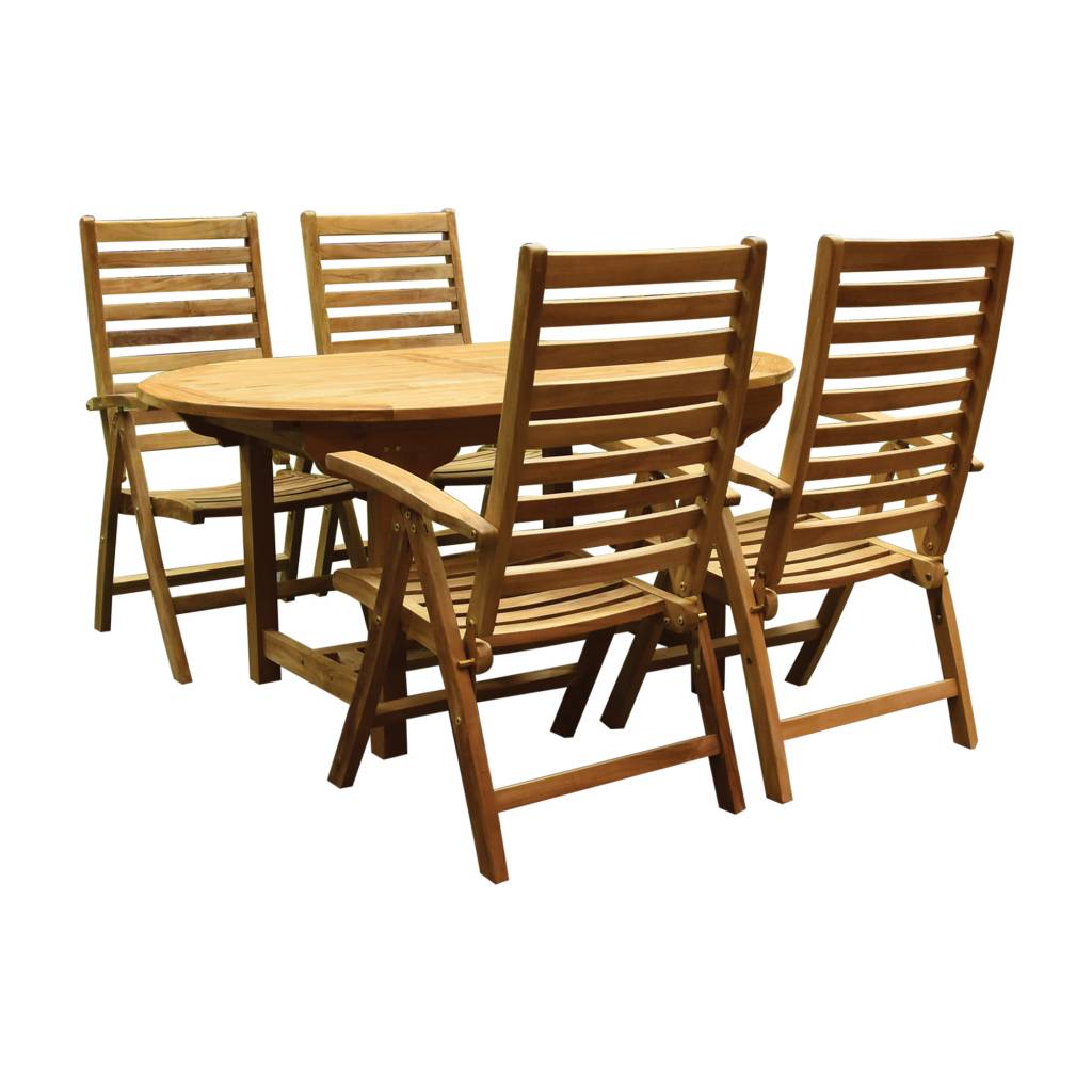 Arona Ovaal uitschuifbare dining tuinset 160-210x90 cm blad 2,8 cm 5-delig teak