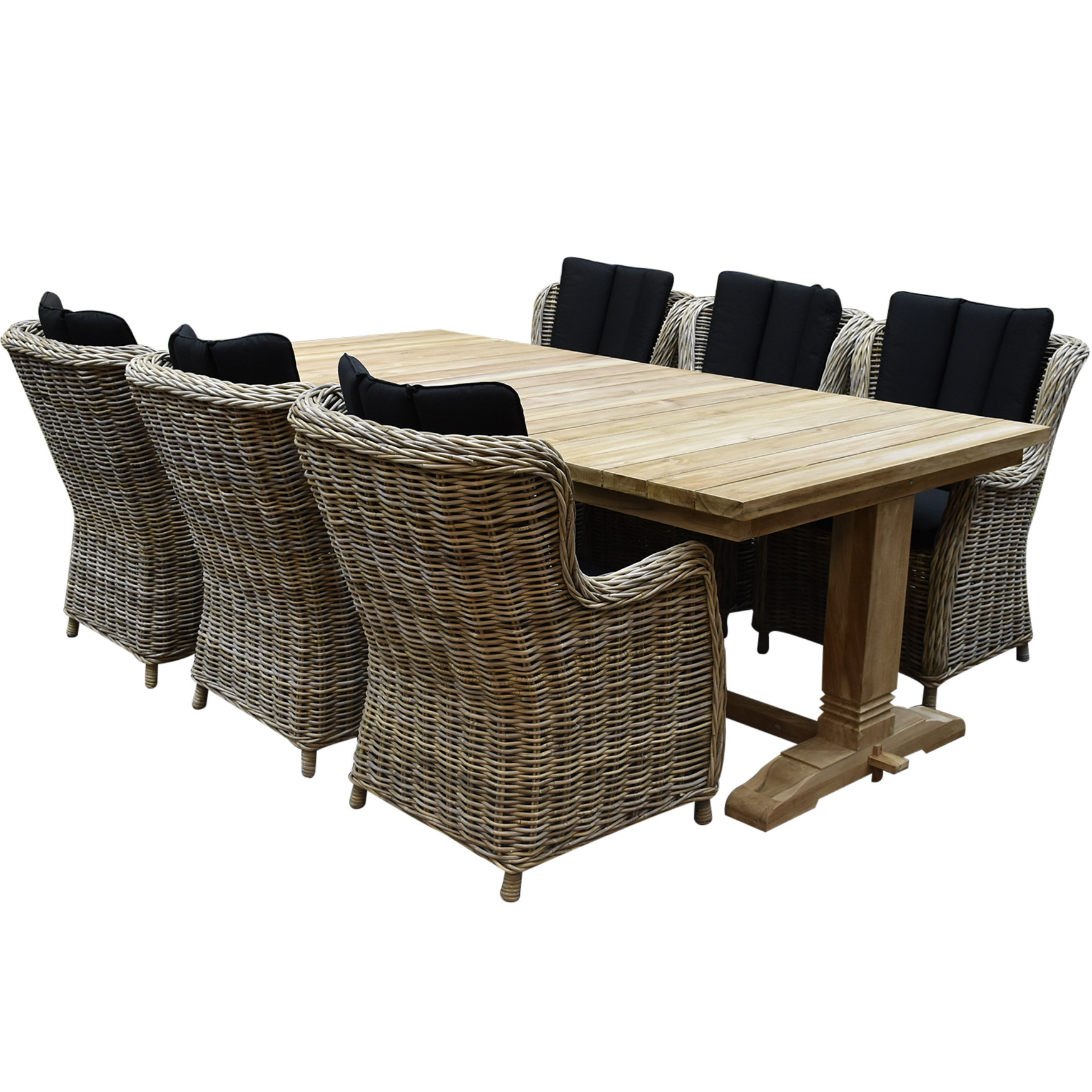 Darwin Ares dining tuinset 240x120xH77 cm 7 delig teak rotan black