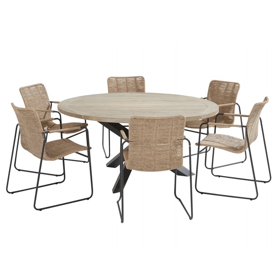 Palma Louvre dining tuinset 160 cm rond 7 delig naturel Taste 4SO