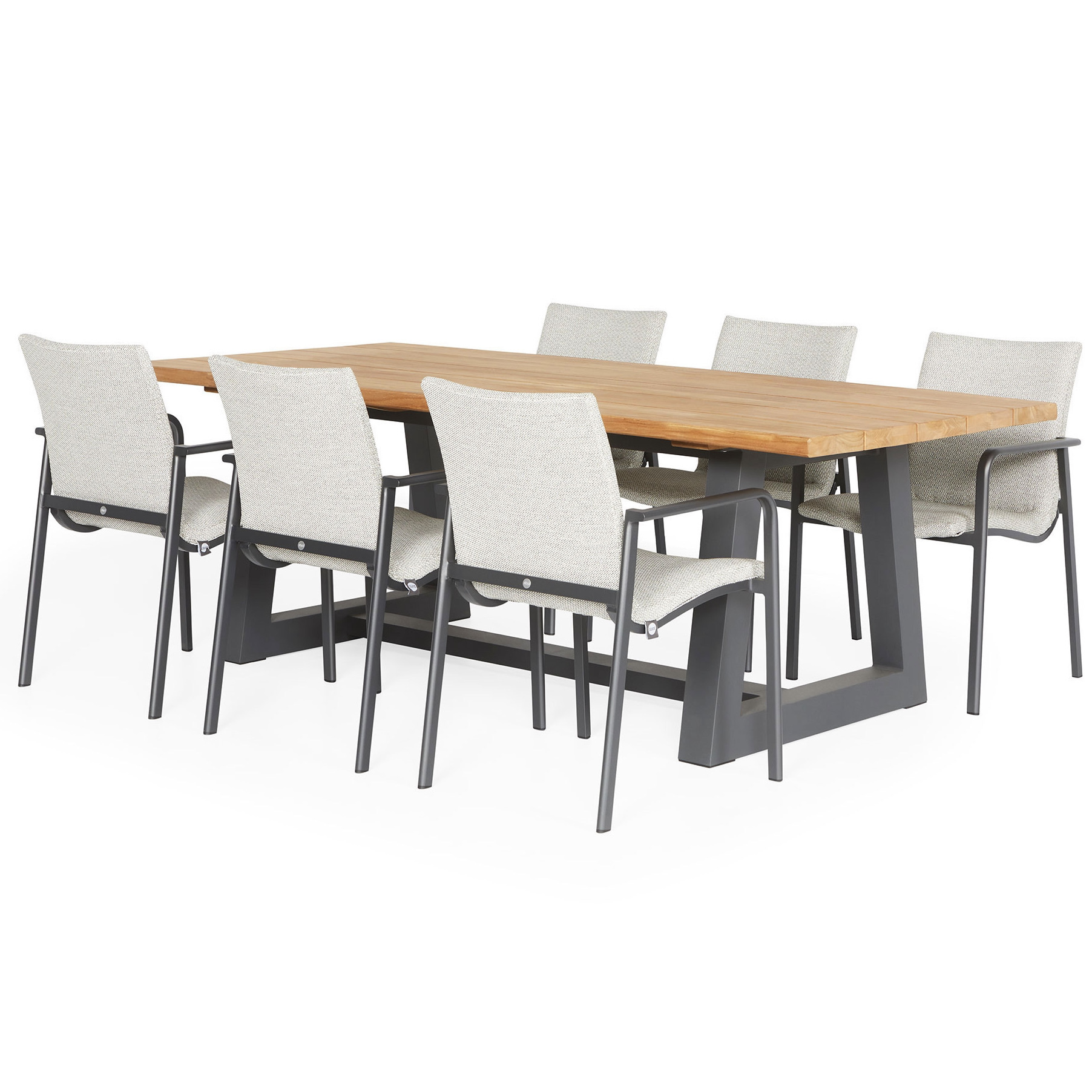 SUNS Anzio Ovada dining tuinset 220x100xH77 cm 7 delig  matt royal grey/soft grey mixed weave