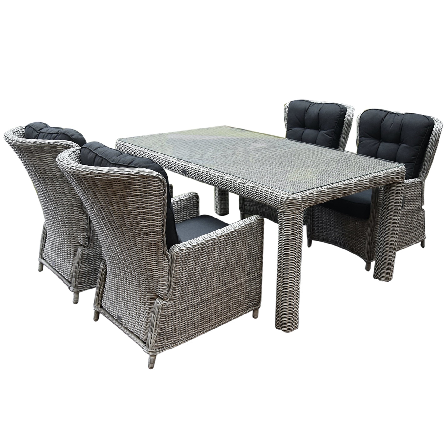 Marina lounge Bergamo dining tuinset 180x100xH75 cm 5-delig verstelbaar wit