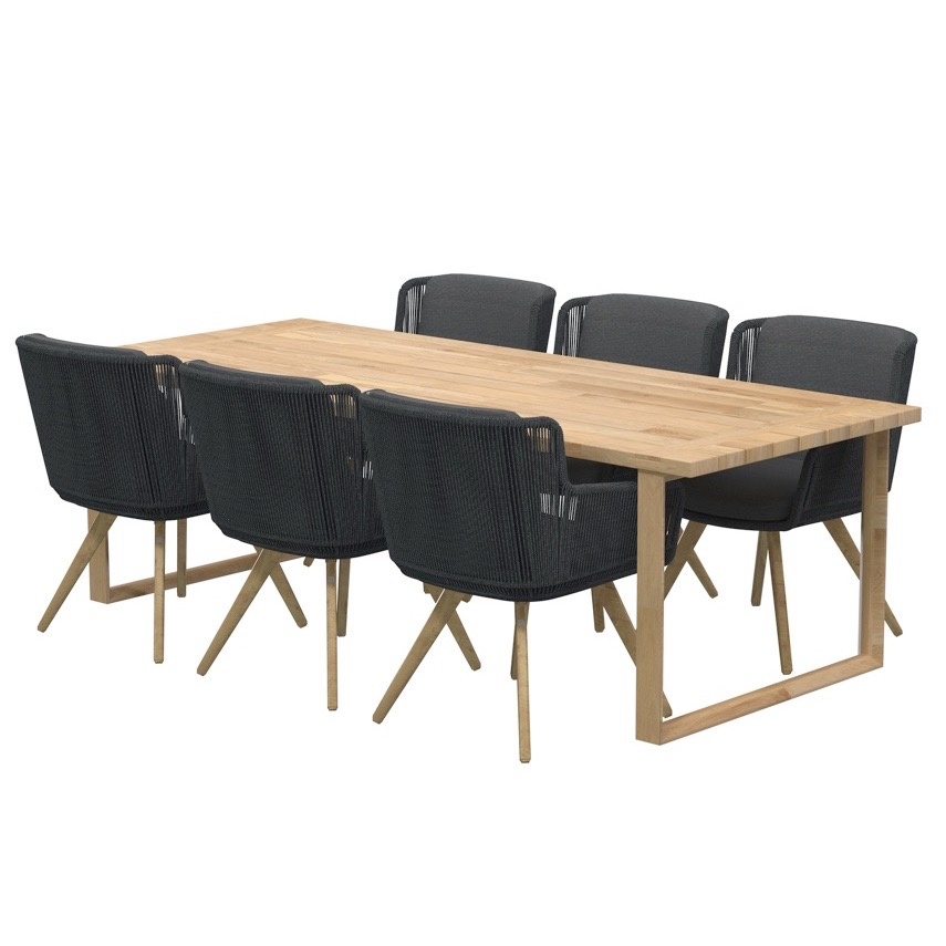 4 Seasons Outdoor Flores Spartan dining tuinset 240x100xH75 cm 7 delig antraciet teak