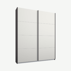 Malix tweedeurs kledingkast met schuifdeuren, 135 cm, grafietgrijs frame, matwitte deuren, klassiek interieur