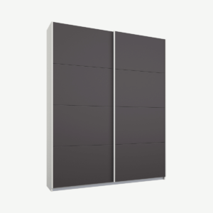 Malix tweedeurs kledingkast met schuifdeuren, 135 cm, wit frame, mat grafietgrijze deuren, klassiek interieur