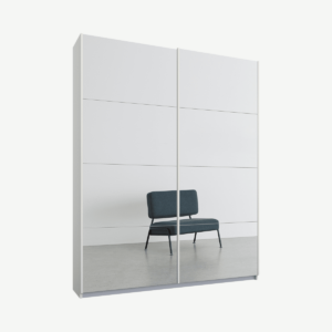Malix tweedeurs kledingkast met schuifdeuren, 135 cm, wit frame, spiegeldeuren, klassiek interieur