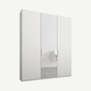 Caren driedeurs kledingkast met handvatten, 150 cm, wit frame, matwit en spiegeldeuren, premium interieur