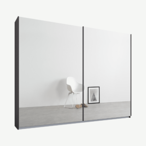 Malix kledingkast met 2 schuifdeuren, 225 cm, grafietgrijs frame, spiegeldeuren, standaard binnenkant