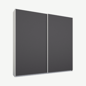 Malix tweedeurs kledingkast met schuifdeuren, 181 cm, wit frame, mat grafietgrijze deuren, standaard interieur