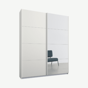 Malix tweedeurs kledingkast met schuifdeuren, 135 cm, wit frame, matwit en spiegeldeuren, klassiek interieur