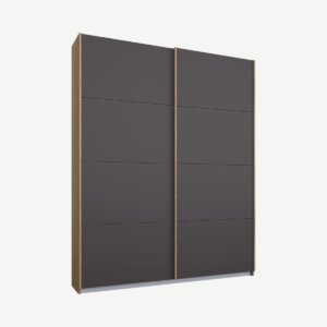 Malix tweedeurs kledingkast met schuifdeuren, 135 cm, eiken frame, mat grafietgrijze deuren, klassiek interieur